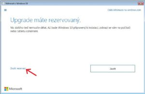 zrušení rezervace upgrade windows 10