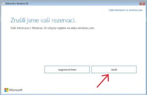 potvrzení zrušení rezervace upgrade windows 10